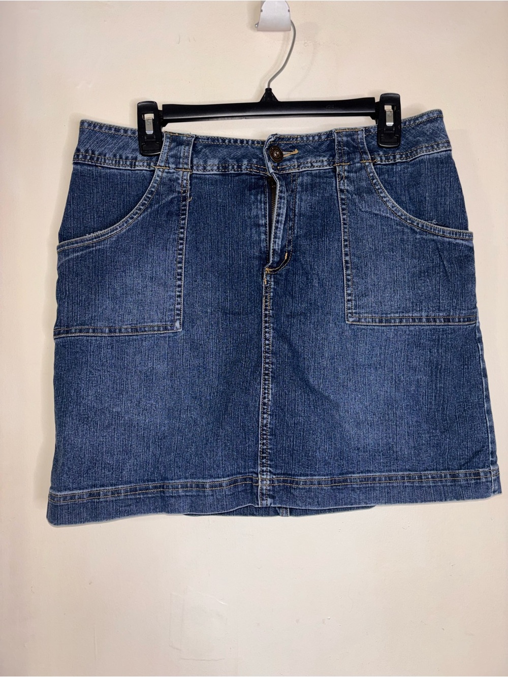 St. John's Bay Blue Denim Mini Skirt with Front Pockets